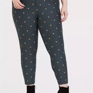 Torrid Ponte teal green gold Polka Dot Women's stretch ankle Pants size 20